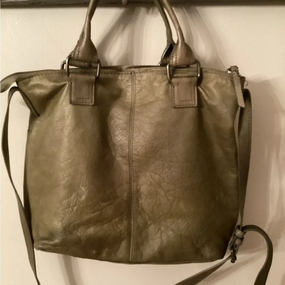 AMERICAN LEATHER CO GROVE OLIVE GREEN LEATHER SATCHEL CROSSBODY BAG